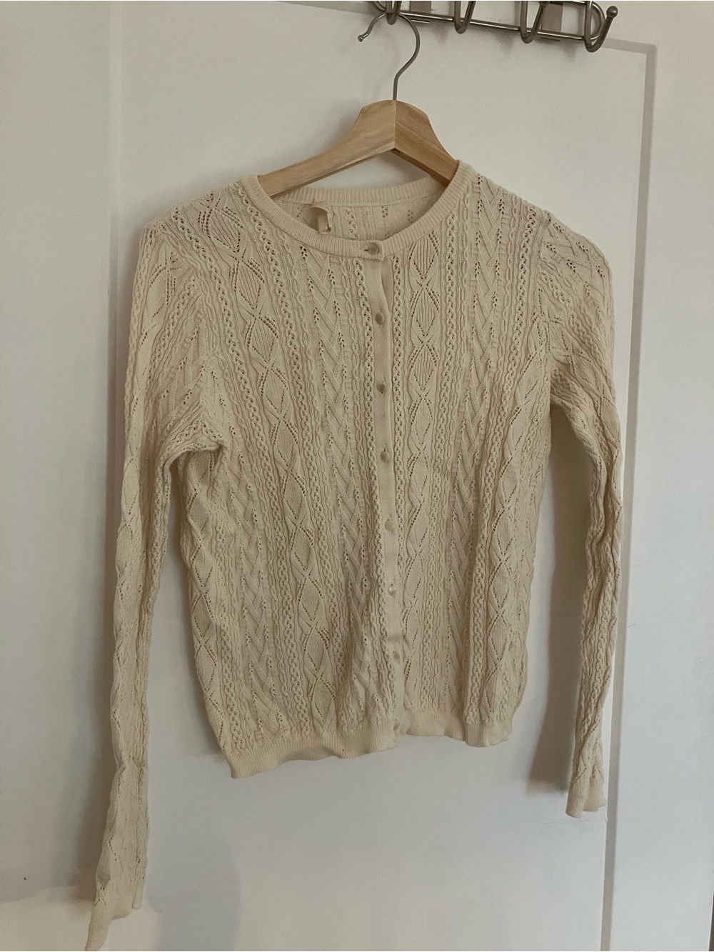 Sezane Cream Cable-Knit Button Cardigan